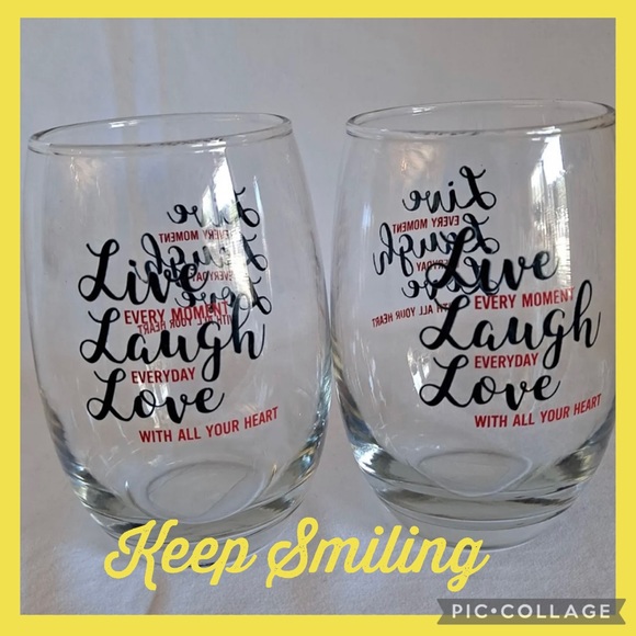 New Set of Two Live Laugh Love Stemless Wine Drinking Glasses 15.5 ounces - Picture 1 of 16